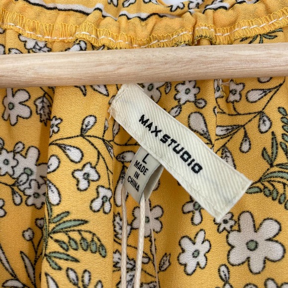 Max Studio Maxi Floral Print Smocked Waist Sleeveless Yellow - Picture 4 of 7